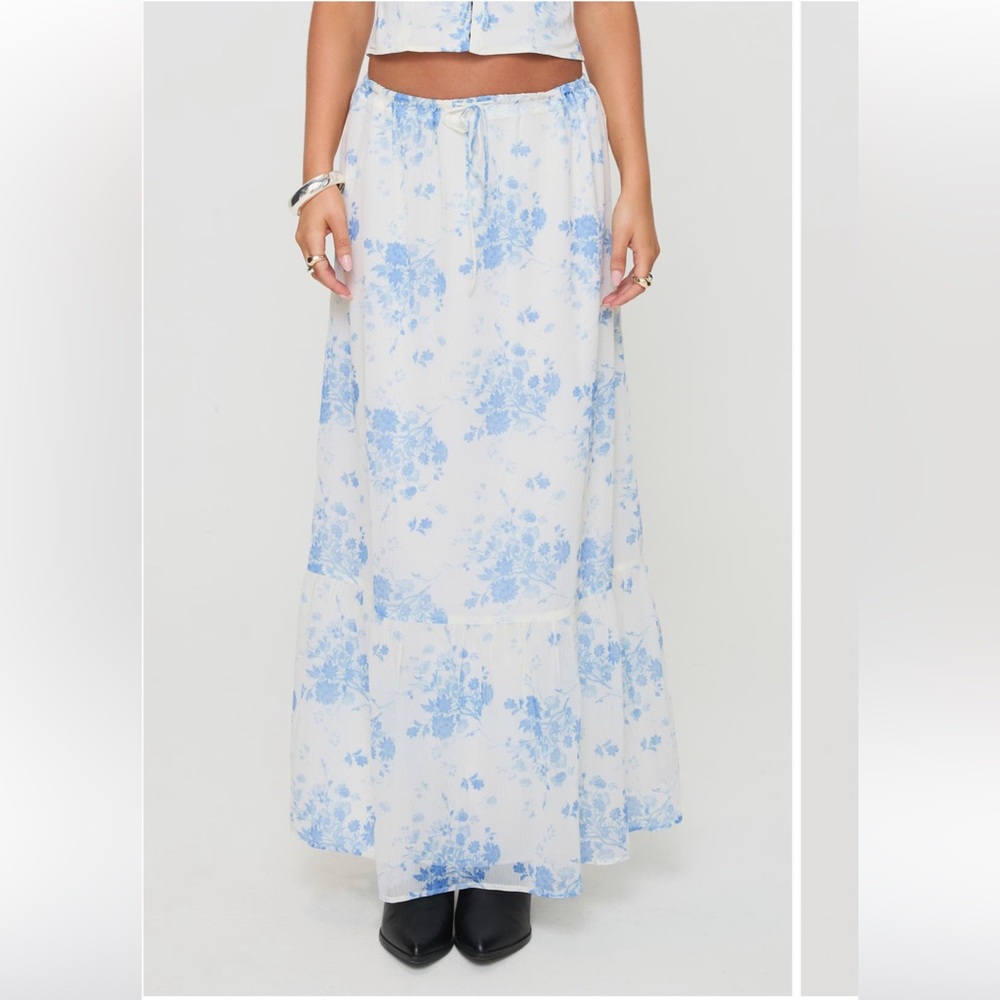 Princess Polly Floral Blue and White Maxi Skirt
